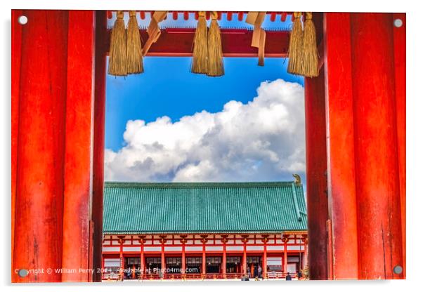 Red Entrance Gate Blue Skies Heian Shinto Shrine, Kyoto Acrylic by William Perry