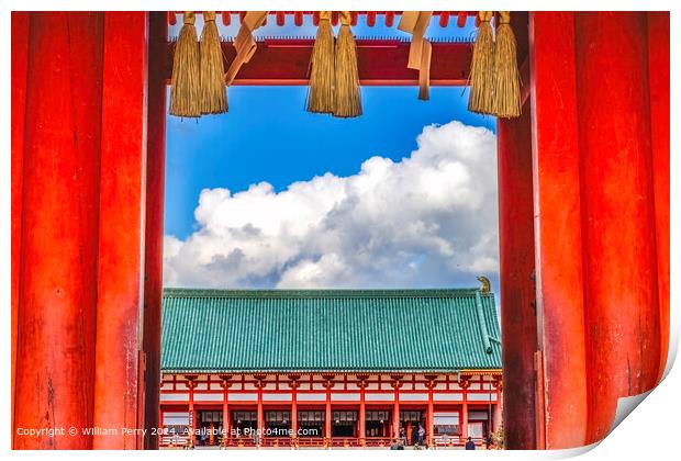 Red Entrance Gate Blue Skies Heian Shinto Shrine, Kyoto Print by William Perry