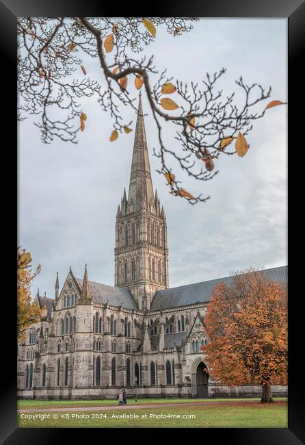 Salisbury Cathedral Cityscape Autumn Framed Print by KB Photo