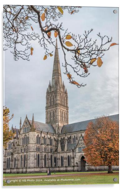 Salisbury Cathedral Cityscape Autumn Acrylic by KB Photo