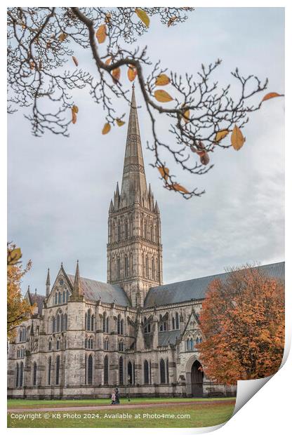 Salisbury Cathedral Cityscape Autumn Print by KB Photo