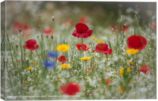 Vibrant Wildflower Meadow, Cotswolds, UK Canvas Print by Simon Johnson