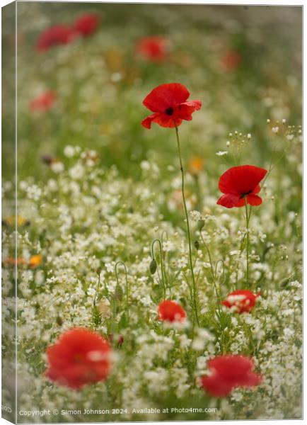 Cotswolds Summer Poppies Landscape Canvas Print by Simon Johnson