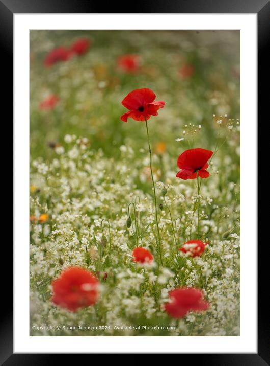 Cotswolds Summer Poppies Landscape Framed Mounted Print by Simon Johnson