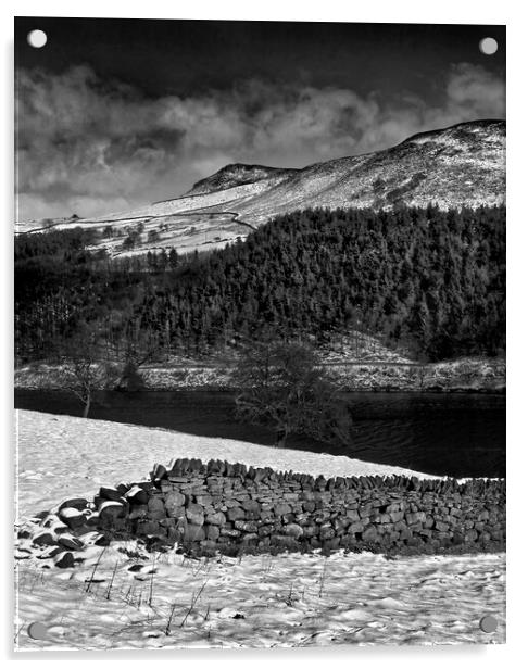 Ladybower Peak District Black and White Acrylic by Darren Galpin