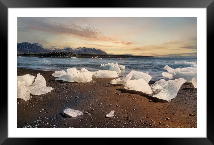 Turquoise Icebergs Beach: Captivating Sand and Sea Scene Framed Mounted Print by kathy white