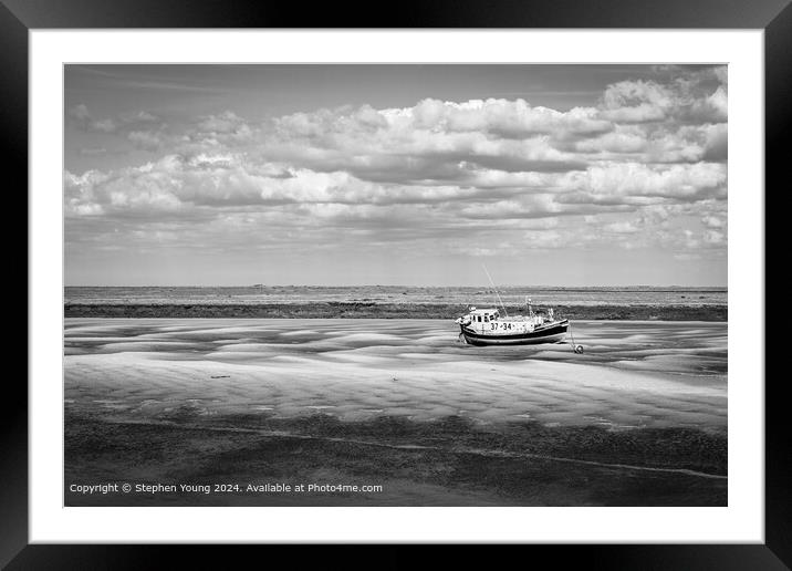 Wells-next-the-Sea Black and White Boat Framed Mounted Print by Stephen Young