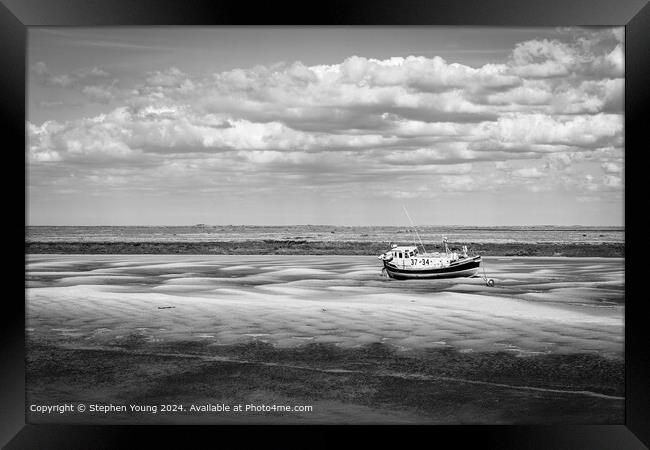 Wells-next-the-Sea Black and White Boat Framed Print by Stephen Young