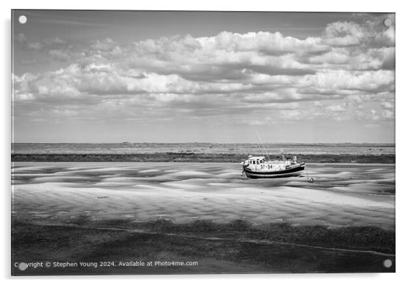 Wells-next-the-Sea Black and White Boat Acrylic by Stephen Young