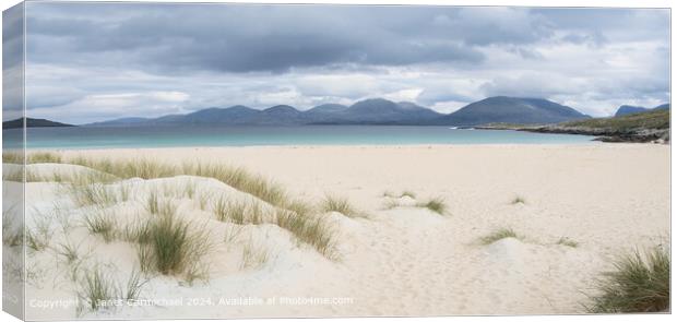 First Enticing Glimpse of Luskentyre Beach Canvas Print by Janet Carmichael