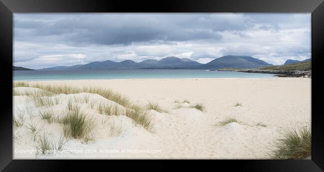First Enticing Glimpse of Luskentyre Beach Framed Print by Janet Carmichael