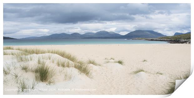 First Enticing Glimpse of Luskentyre Beach Print by Janet Carmichael
