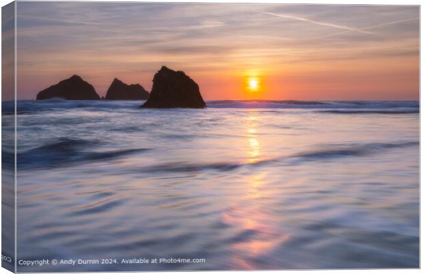 Holywell Bay Sunset Reflection Canvas Print by Andy Durnin