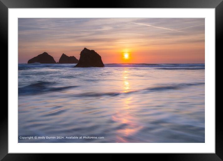 Holywell Bay Sunset Reflection Framed Mounted Print by Andy Durnin