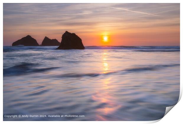 Holywell Bay Sunset Reflection Print by Andy Durnin