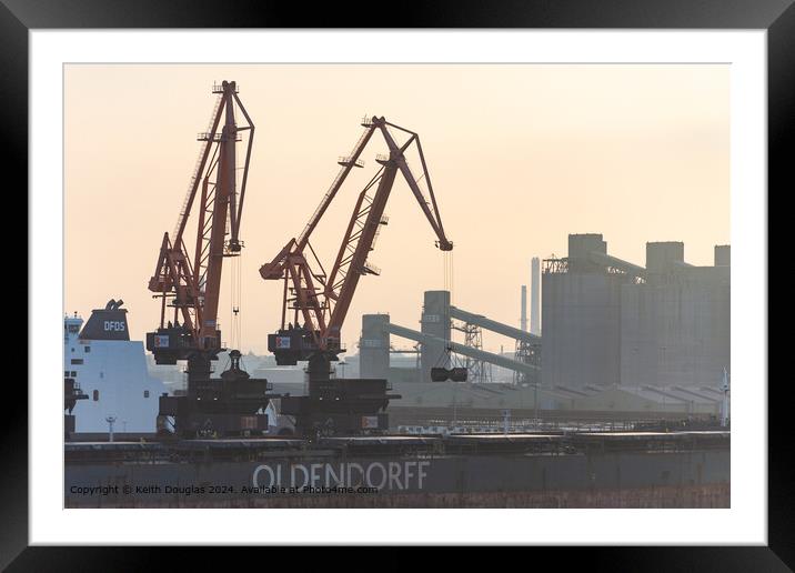 Cranes, Cargo Ship, Port: Nautical Evening Framed Mounted Print by Keith Douglas