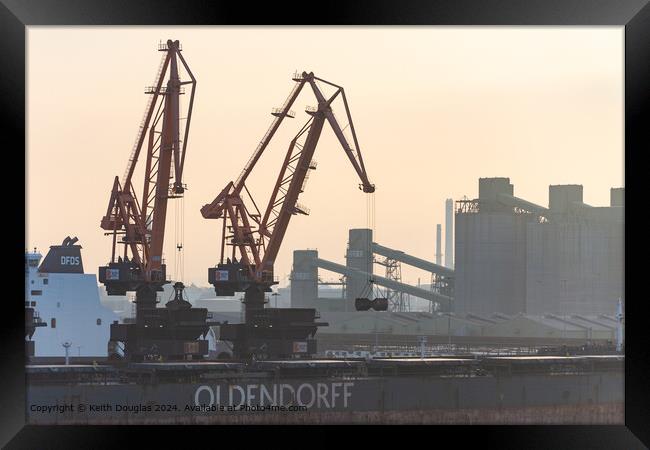 Cranes, Cargo Ship, Port: Nautical Evening Framed Print by Keith Douglas