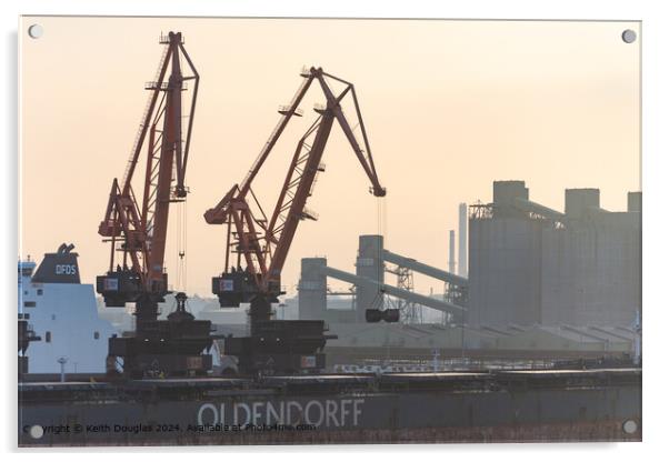 Cranes, Cargo Ship, Port: Nautical Evening Acrylic by Keith Douglas