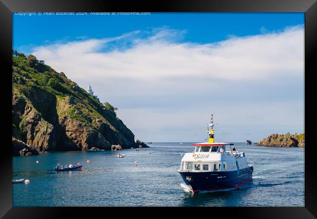 Sark Ferry Coming into Maseline Harbour Framed Print by Pearl Bucknall