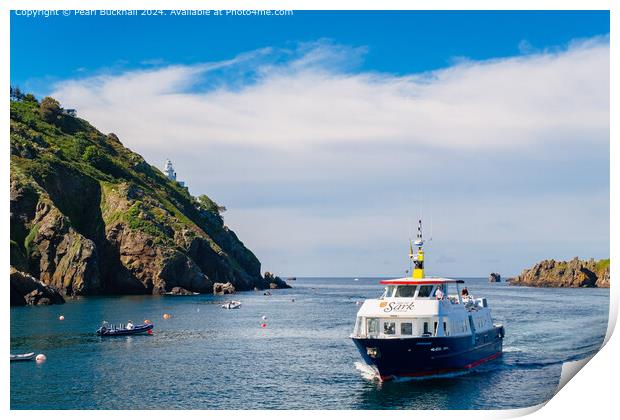 Sark Ferry Coming into Maseline Harbour Print by Pearl Bucknall