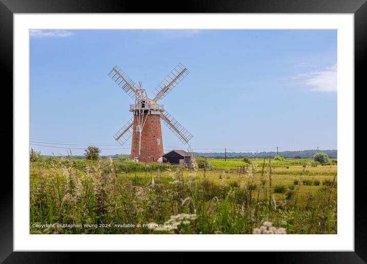 Horsey Windpump Norfolk Broads Landscape Framed Mounted Print by Stephen Young