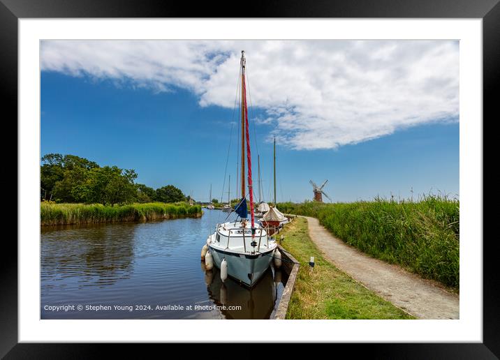 Norfolk Broads Landscape and Horsey Windpump Framed Mounted Print by Stephen Young