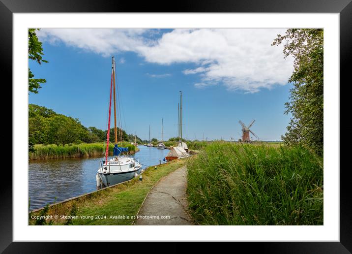 Horsey Windpump, Boats, Norfolk Broads Framed Mounted Print by Stephen Young