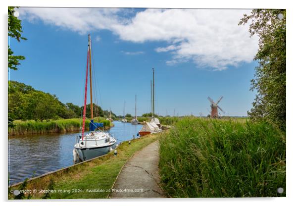 Horsey Windpump, Boats, Norfolk Broads Acrylic by Stephen Young
