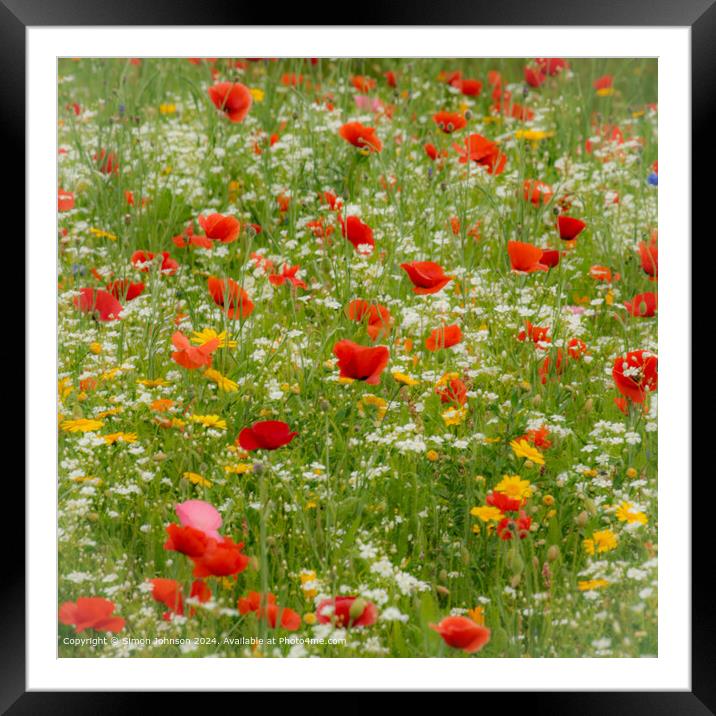 Cotsowlds Poppy Meadow Landscape (soft focus) Framed Mounted Print by Simon Johnson