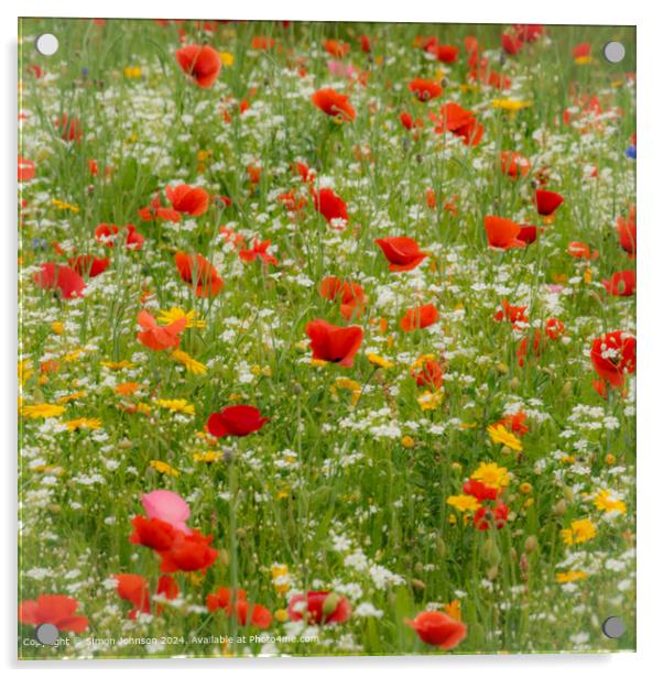 Cotsowlds Poppy Meadow Landscape (soft focus) Acrylic by Simon Johnson