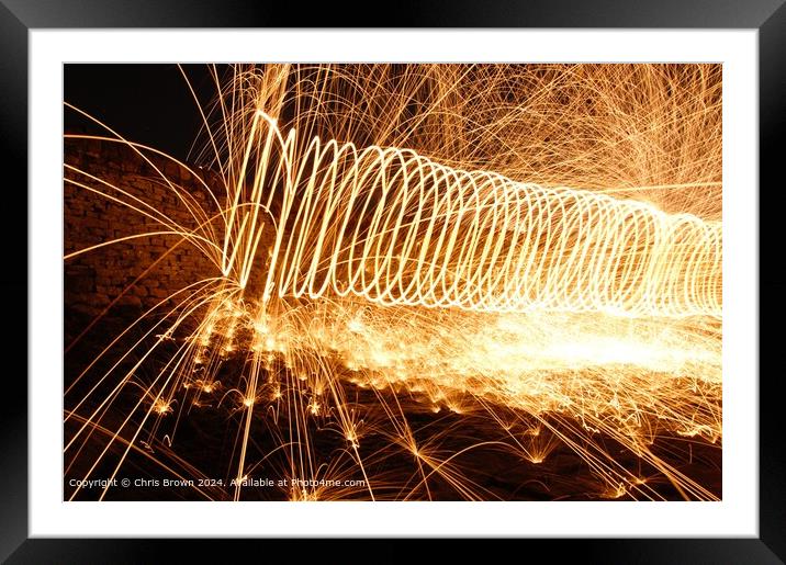 Fiery Sparks Dance Abstractly Framed Mounted Print by Chris Brown