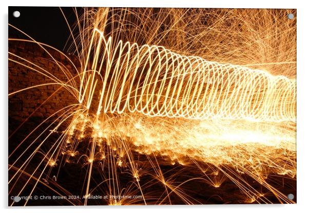 Fiery Sparks Dance Abstractly Acrylic by Chris Brown