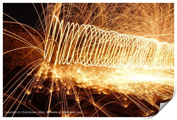 Fiery Sparks Dance Abstractly Print by Chris Brown