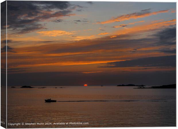 Scilly Isles Sunset Boat Canvas Print by Stephen Munn