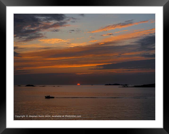 Scilly Isles Sunset Boat Framed Mounted Print by Stephen Munn