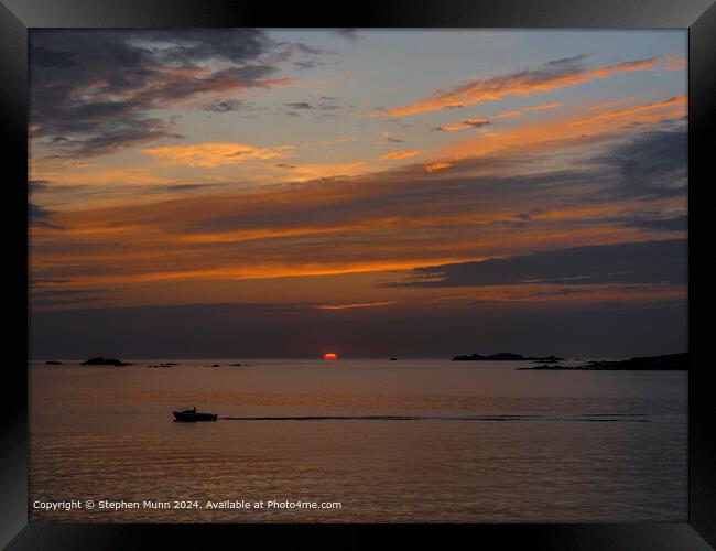 Scilly Isles Sunset Boat Framed Print by Stephen Munn