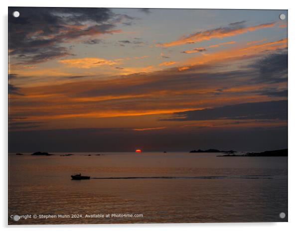 Scilly Isles Sunset Boat Acrylic by Stephen Munn