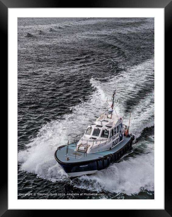 White Pilot Boat Waves Framed Mounted Print by Stephen Munn
