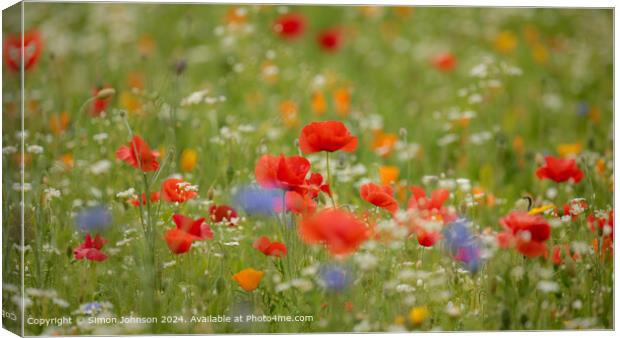 Cotsowlds Poppy Meadow Landscape Canvas Print by Simon Johnson
