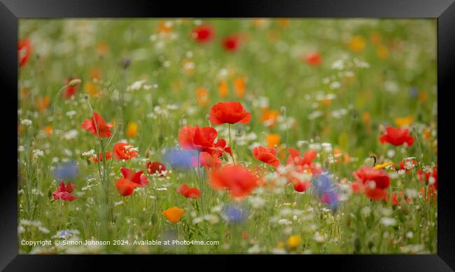 Cotsowlds Poppy Meadow Landscape Framed Print by Simon Johnson
