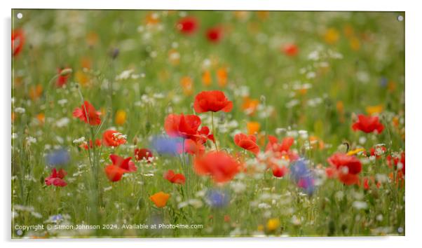 Cotsowlds Poppy Meadow Landscape Acrylic by Simon Johnson
