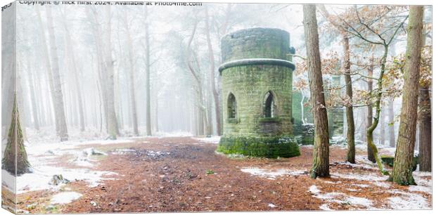 Misty Snow Folly in Cottingley Woods Canvas Print by nick hirst