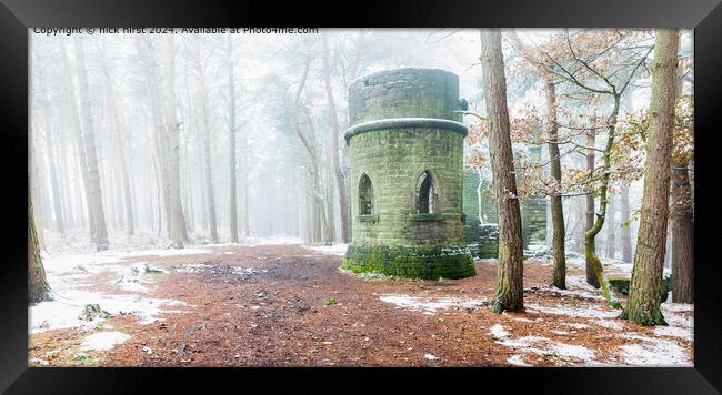 Misty Snow Folly in Cottingley Woods Framed Print by nick hirst