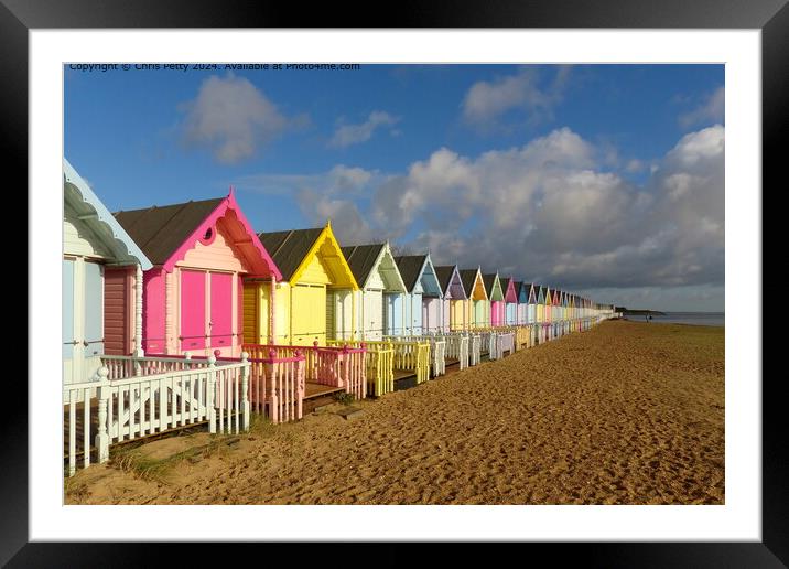 West Mersea Beach Huts  Framed Mounted Print by Chris Petty