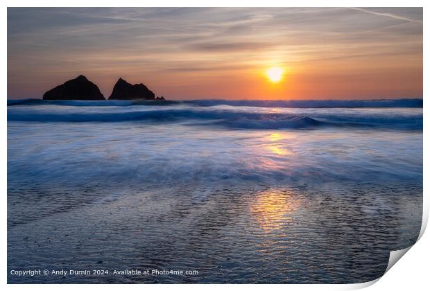Holywell Bay Sunset Reflection Print by Andy Durnin
