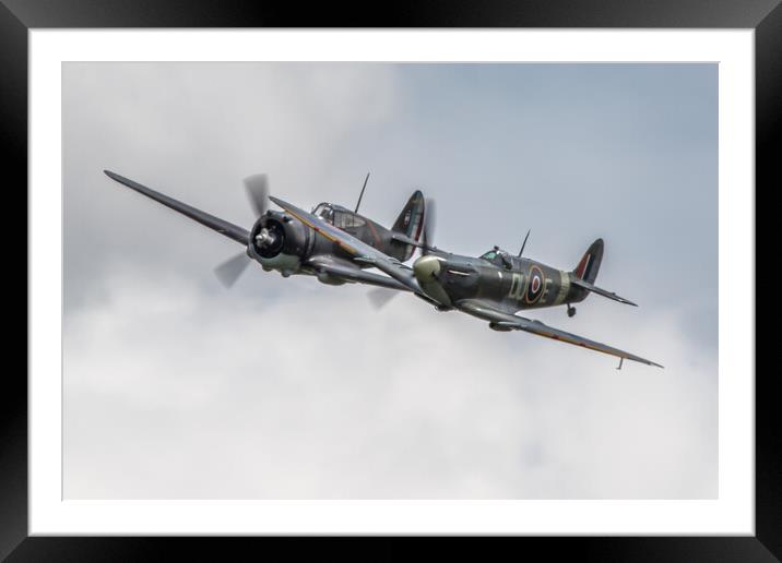 Supermarine Spitfire and Curtiss P-36 Hawk Formation Framed Mounted Print by J Biggadike