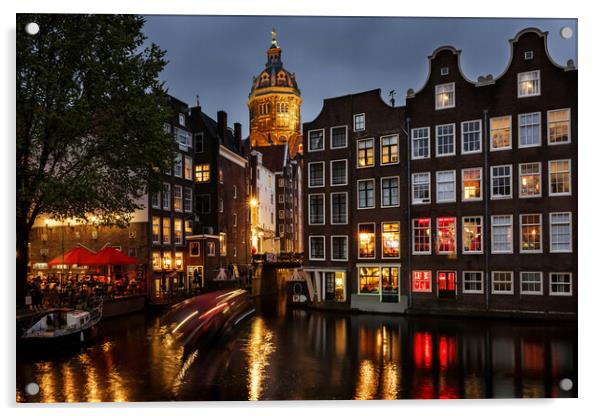 Amsterdam Canal Houses at Night Acrylic by Olga Peddi