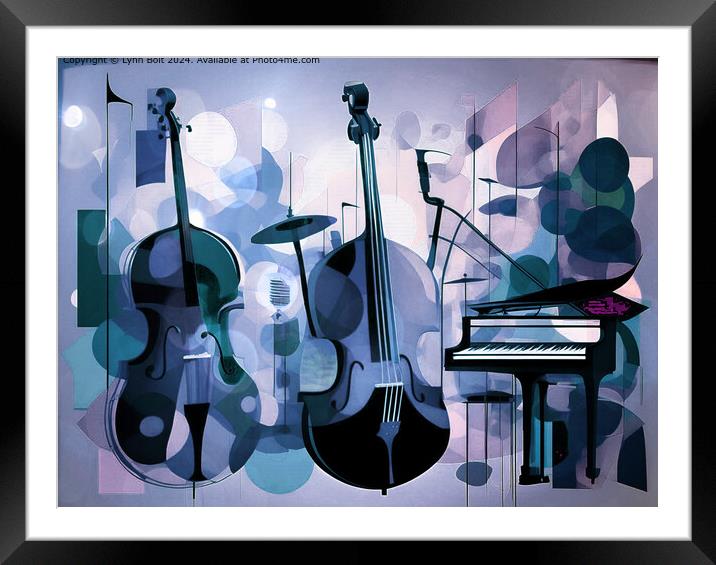 Jazz Instruments in Blue Framed Mounted Print by Lynn Bolt