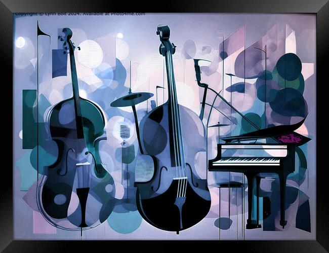 Jazz Instruments in Blue Framed Print by Lynn Bolt