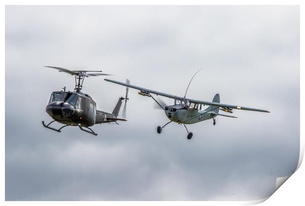 Cessna O-1 Bird Dog and Bell UH-1 Huey Helicopter Print by J Biggadike